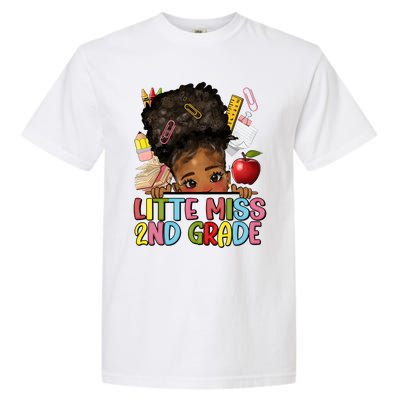 Little Miss Second Grade Back To School Messy Bun Afro Girl Garment-Dyed Heavyweight T-Shirt