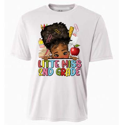 Little Miss Second Grade Back To School Messy Bun Afro Girl Cooling Performance Crew T-Shirt