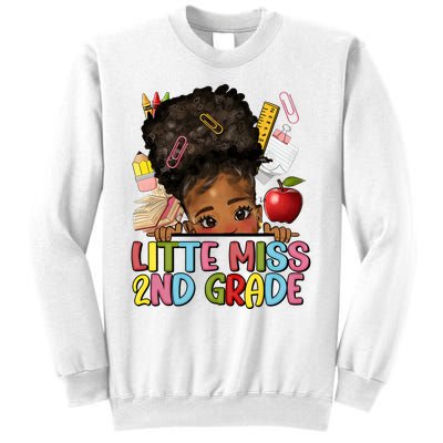 Little Miss Second Grade Back To School Messy Bun Afro Girl Sweatshirt