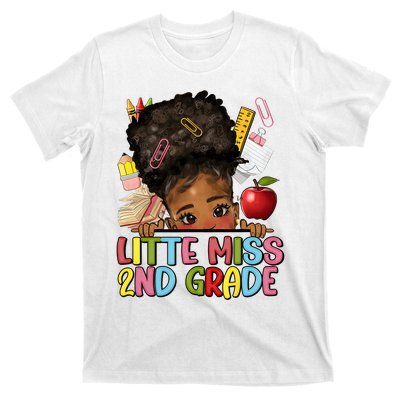 Little Miss Second Grade Back To School Messy Bun Afro Girl T-Shirt