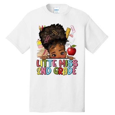 Little Miss Second Grade Back To School Messy Bun Afro Girl Tall T-Shirt