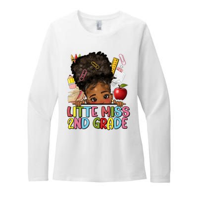 Little Miss Second Grade Back To School Messy Bun Afro Girl Womens CVC Long Sleeve Shirt