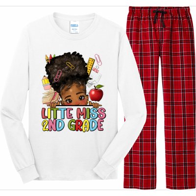 Little Miss Second Grade Back To School Messy Bun Afro Girl Long Sleeve Pajama Set