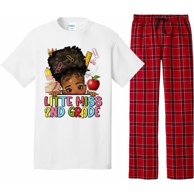 Little Miss Second Grade Back To School Messy Bun Afro Girl Pajama Set