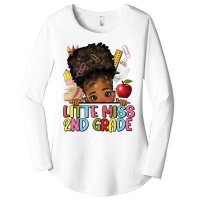 Little Miss Second Grade Back To School Messy Bun Afro Girl Women's Perfect Tri Tunic Long Sleeve Shirt