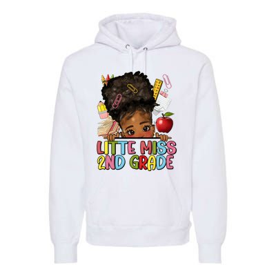 Little Miss Second Grade Back To School Messy Bun Afro Girl Premium Hoodie