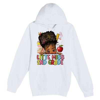 Little Miss Second Grade Back To School Messy Bun Afro Girl Premium Pullover Hoodie