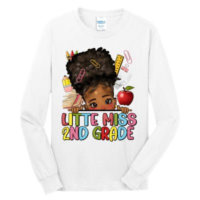 Little Miss Second Grade Back To School Messy Bun Afro Girl Tall Long Sleeve T-Shirt