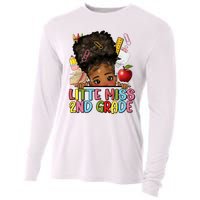 Little Miss Second Grade Back To School Messy Bun Afro Girl Cooling Performance Long Sleeve Crew