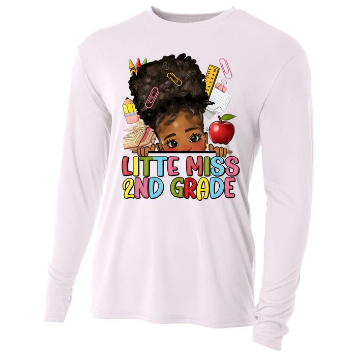 Little Miss Second Grade Back To School Messy Bun Afro Girl Cooling Performance Long Sleeve Crew