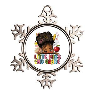 Little Miss Second Grade Back To School Messy Bun Afro Girl Metallic Star Ornament