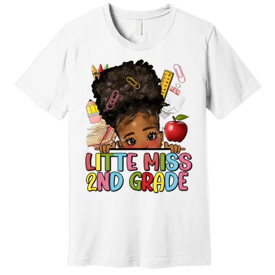 Little Miss Second Grade Back To School Messy Bun Afro Girl Premium T-Shirt