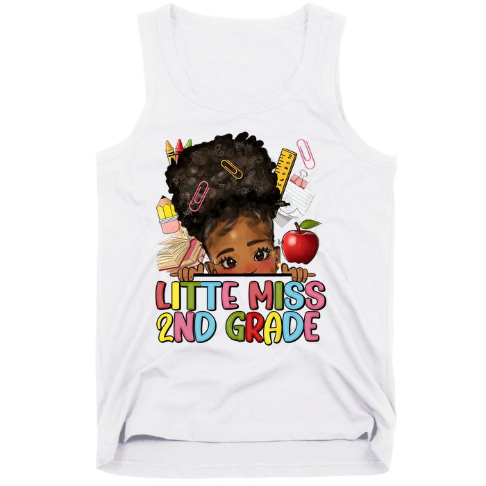 Little Miss Second Grade Back To School Messy Bun Afro Girl Tank Top