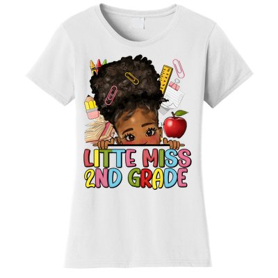 Little Miss Second Grade Back To School Messy Bun Afro Girl Women's T-Shirt