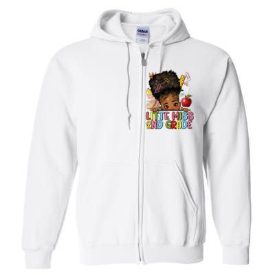 Little Miss Second Grade Back To School Messy Bun Afro Girl Full Zip Hoodie