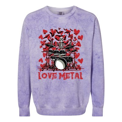 Love Metal Skeleton Drummer Valentines Day Rock N Roll Drums Gift Colorblast Crewneck Sweatshirt