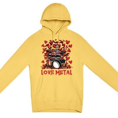 Love Metal Skeleton Drummer Valentines Day Rock N Roll Drums Gift Premium Pullover Hoodie