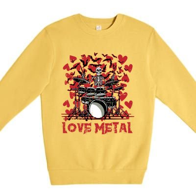 Love Metal Skeleton Drummer Valentines Day Rock N Roll Drums Gift Premium Crewneck Sweatshirt