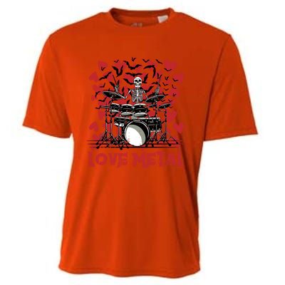 Love Metal Skeleton Drummer Valentines Day Rock N Roll Drums Gift Cooling Performance Crew T-Shirt