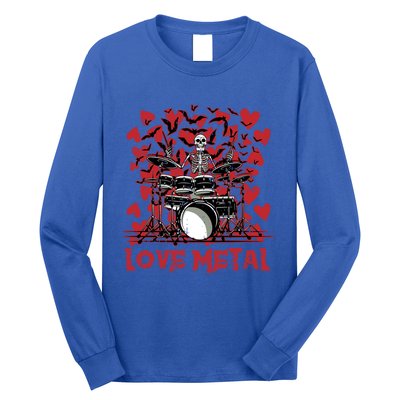 Love Metal Skeleton Drummer Valentines Day Rock N Roll Drums Gift Long Sleeve Shirt