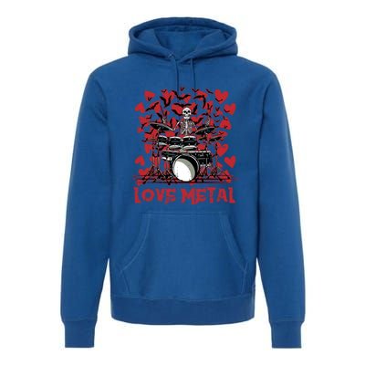 Love Metal Skeleton Drummer Valentines Day Rock N Roll Drums Gift Premium Hoodie