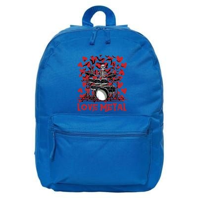 Love Metal Skeleton Drummer Valentines Day Rock N Roll Drums Gift 16 in Basic Backpack