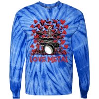 Love Metal Skeleton Drummer Valentines Day Rock N Roll Drums Gift Tie-Dye Long Sleeve Shirt