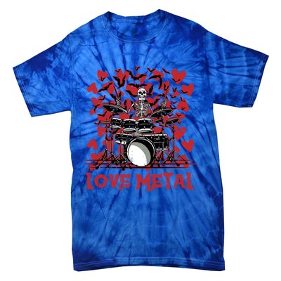 Love Metal Skeleton Drummer Valentines Day Rock N Roll Drums Gift Tie-Dye T-Shirt