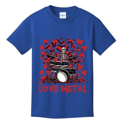 Love Metal Skeleton Drummer Valentines Day Rock N Roll Drums Gift Kids T-Shirt
