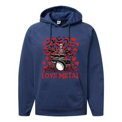 Love Metal Skeleton Drummer Valentines Day Rock N Roll Drums Gift Performance Fleece Hoodie