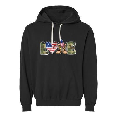Love Military Support Your Troops And Arm Forces Garment-Dyed Fleece Hoodie