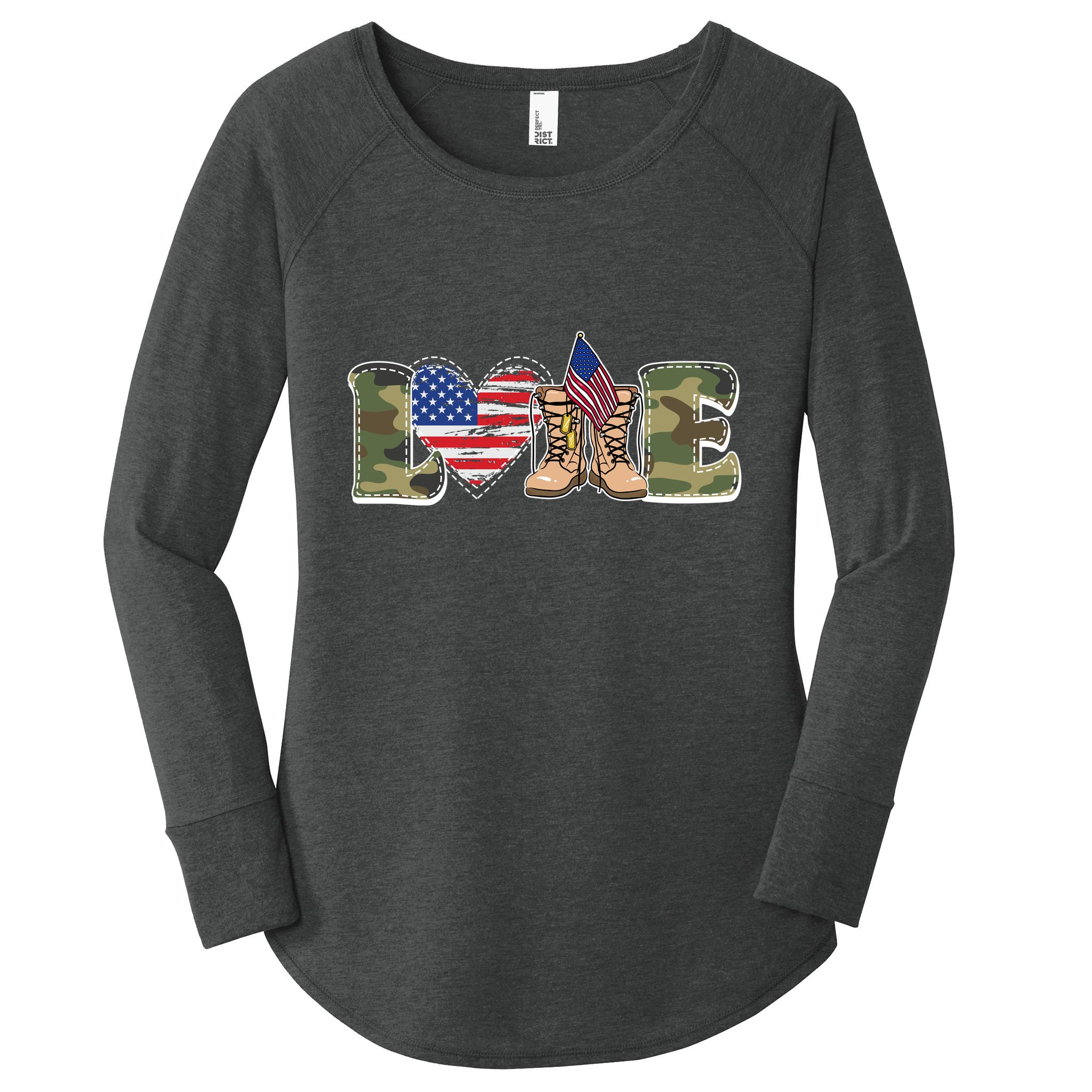 Love Military Support Your Troops And Arm Forces Women's Perfect Tri Tunic Long Sleeve Shirt