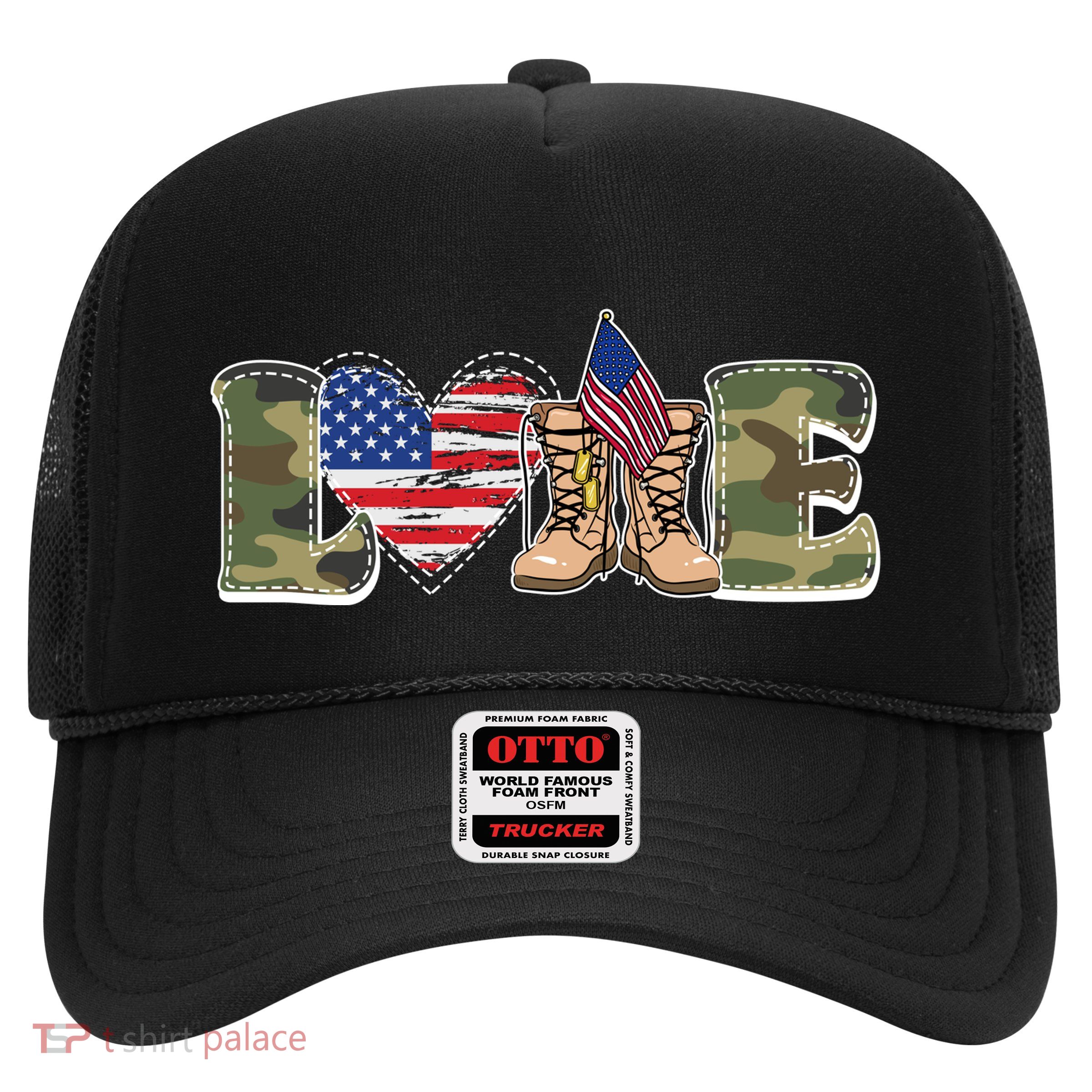Love Military Support Your Troops And Arm Forces Trucker Hat