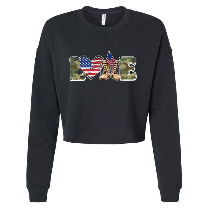 Love Military Support Your Troops And Arm Forces Cropped Pullover Crew