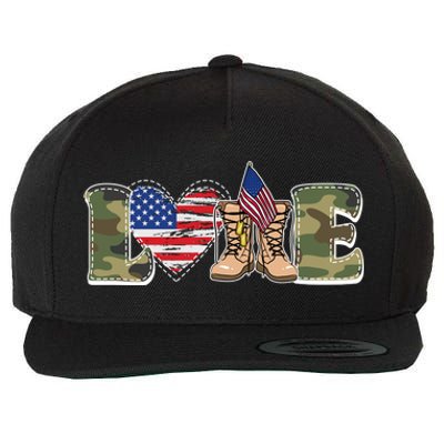 Love Military Support Your Troops And Arm Forces Wool Snapback Cap