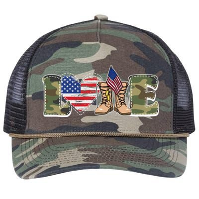 Love Military Support Your Troops And Arm Forces Retro Rope Trucker Hat Cap