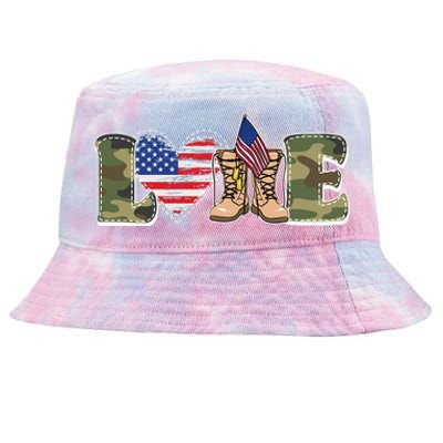 Love Military Support Your Troops And Arm Forces Tie-Dyed Bucket Hat