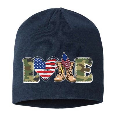 Love Military Support Your Troops And Arm Forces Sustainable Beanie