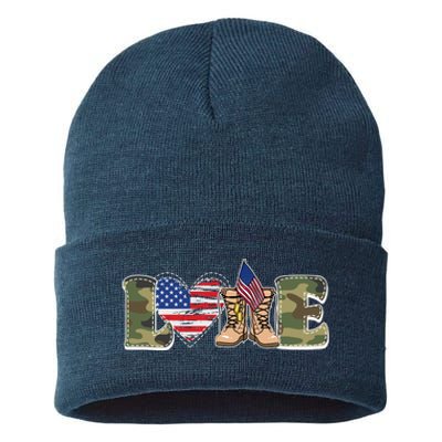 Love Military Support Your Troops And Arm Forces Sustainable Knit Beanie