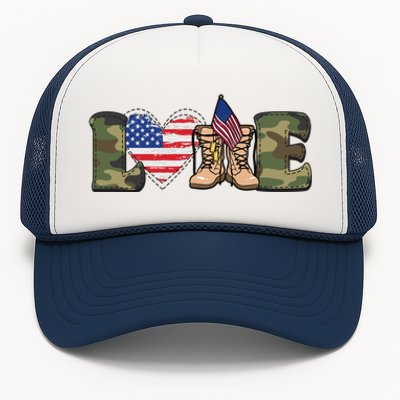 Love Military Support Your Troops And Arm Forces Trucker Hat