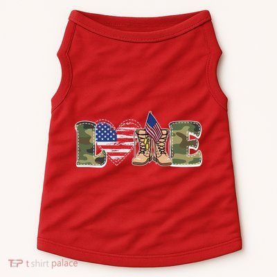 Love Military Support Your Troops And Arm Forces Doggie Tank