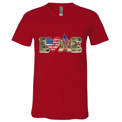 Love Military Support Your Troops And Arm Forces V-Neck T-Shirt