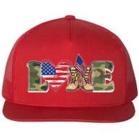 Love Military Support Your Troops And Arm Forces Flat Bill Trucker Hat