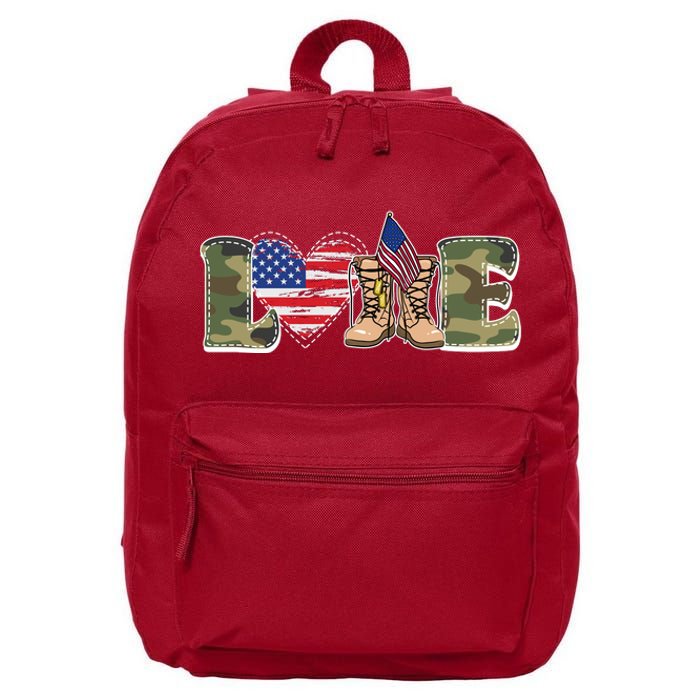 Love Military Support Your Troops And Arm Forces 16 in Basic Backpack