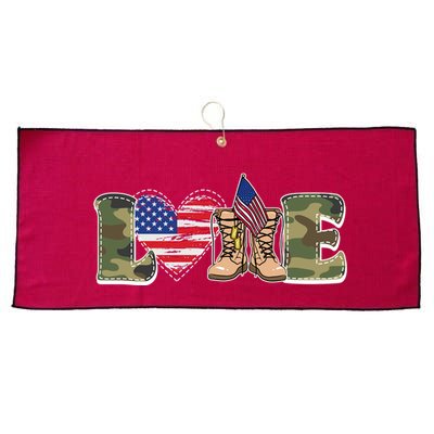 Love Military Support Your Troops And Arm Forces Large Microfiber Waffle Golf Towel