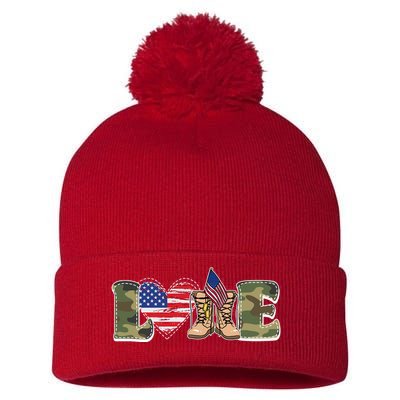 Love Military Support Your Troops And Arm Forces Pom Pom 12in Knit Beanie