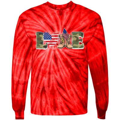 Love Military Support Your Troops And Arm Forces Tie-Dye Long Sleeve Shirt