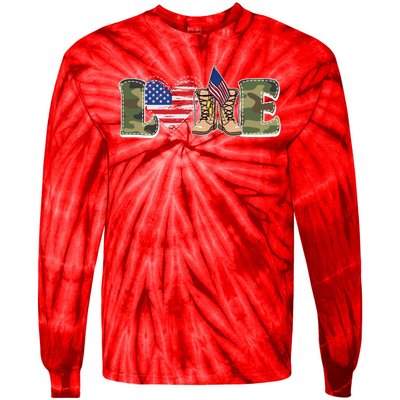 Love Military Support Your Troops And Arm Forces Tie-Dye Long Sleeve Shirt