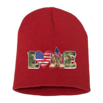 Love Military Support Your Troops And Arm Forces Short Acrylic Beanie