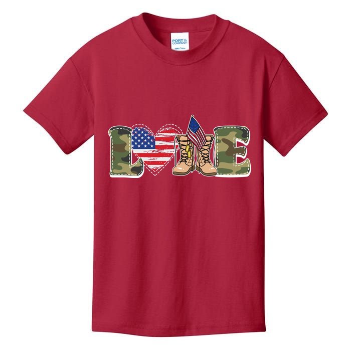 Love Military Support Your Troops And Arm Forces Kids T-Shirt
